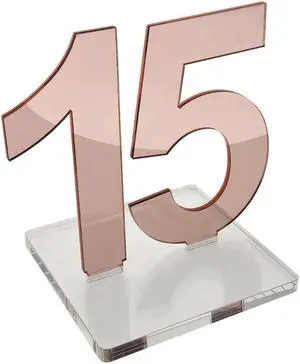 OnDisplay Luxe Laser Cut Mirrored Acrylic Wedding/Party/Event Table Numbers (Rose Gold, 11-15)