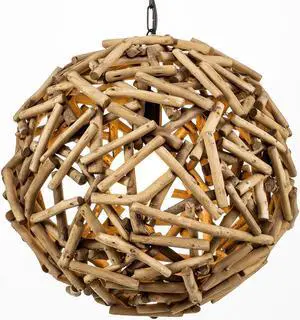 Modern Home Nautical Natural Driftwood Ceiling 16" Ball Pendant Light - Seaside Ocean Beach Chandelier