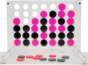 OnDisplay Luxe Acrylic Four In A Row Game w/Acrylic Storage Box (Pink/Black)