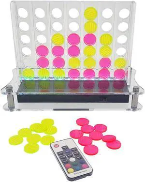 OnDisplay Luxe Glowing Acrylic Four In a Row Game w/Lights & Remote Control (Pink/Yellow)