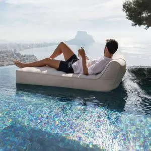 California Sun Allora Luxury Inflatable Fabric Sun Lounger Pool Float Chaise - Poolside Lounge Chair (Beige)