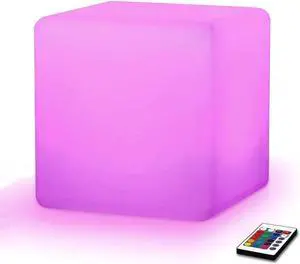 Modern Home LED Glowing Cube Box Stool w/Infrared Remote Control (12")