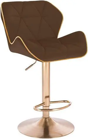 Modern Home Luxe Spyder Contemporary Adjustable Barstool/Bar Chair with 360° Rotation (Gold Base, Brown/Gold Piping)