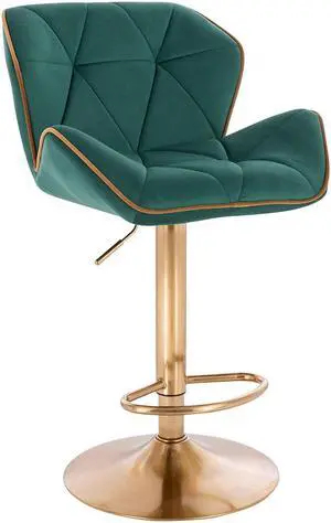 Modern Home Luxe Spyder Contemporary Adjustable Barstool/Bar Chair with 360° Rotation (Gold Base, Green/Gold Piping)