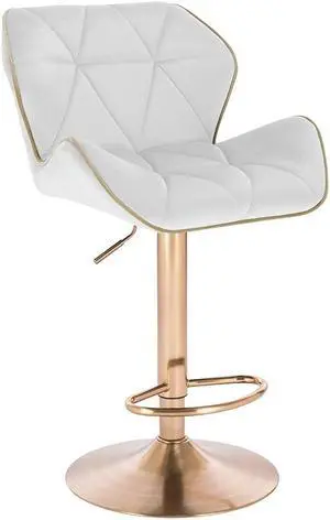 Modern Home Luxe Spyder Contemporary Adjustable Barstool/Bar Chair with 360° Rotation (Gold Base, White/Gold Piping)