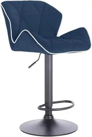 Modern Home Luxe Spyder Contemporary Adjustable Barstool/Bar Chair with 360° Rotation (Black Base, Navy Blue/White Piping)