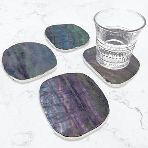 Modern Home Set of 4 Natural Fluorite Stone Coasters (Silver)