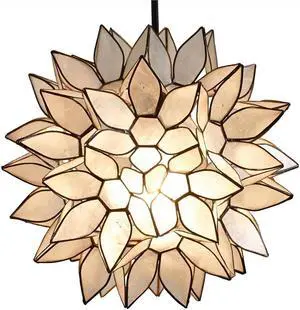Modern Home Nautical White Capiz Shell Lotus Ceiling Pendant Light - 10" Diameter