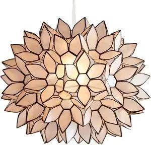 Modern Home Nautical White Capiz Shell Lotus Ceiling Pendant Light - 14" Diameter