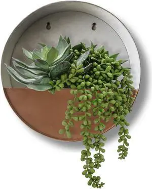 Modern Home Round Living Wall Mounted Galvanized Steel/Zinc Succulent/Herb Planter (Rust Zinc, Large)
