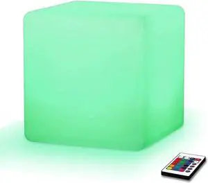 Modern Home LED Glowing Cube Box Stool w/Infrared Remote Control (10")
