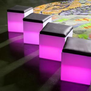 Modern Home Wireless LED Glowing Cube Stool w/Infrared Remote Control and Cushioned Seat Top (16")