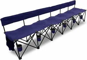 GoTEAM! Pro 6 Seat Portable Folding Team Bench w/Cupholders and Carry Case (Navy Blue)