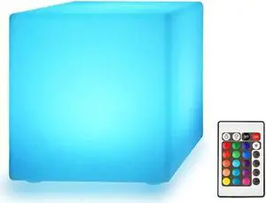 Modern Home LED Glowing Cube Box Stool w/Infrared Remote Control (8")