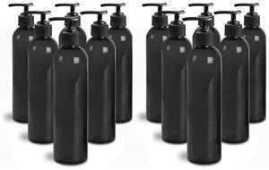 Royal Massage 8oz Bullet Round Massage Oil/Lotion/Liquid Bottle with Saddle Pump (Black, Set of 12)