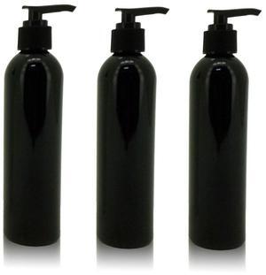 Royal Massage 8oz Bullet Round Massage Oil/Lotion/Liquid Bottle with Saddle Pump (Black, Set of 3)