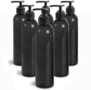 Royal Massage 8oz Bullet Round Massage Oil/Lotion/Liquid Bottle with Saddle Pump (Black, Set of 6)