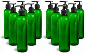 Royal Massage 8oz Bullet Round Massage Oil/Lotion/Liquid Bottle with Saddle Pump (Green, Set of 12)