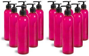 Royal Massage 8oz Bullet Round Massage Oil/Lotion/Liquid Bottle with Saddle Pump (Pink, Set of 12)