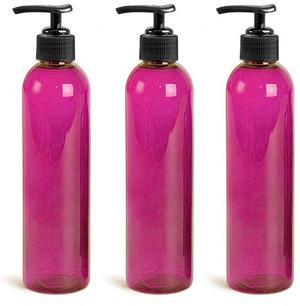 Royal Massage 8oz Bullet Round Massage Oil/Lotion/Liquid Bottle with Saddle Pump (Pink, Set of 3)
