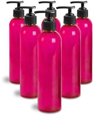 Royal Massage 8oz Bullet Round Massage Oil/Lotion/Liquid Bottle with Saddle Pump (Pink, Set of 6)