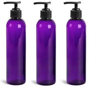 Royal Massage 8oz Bullet Round Massage Oil/Lotion/Liquid Bottle with Saddle Pump (Purple, Set of 3)