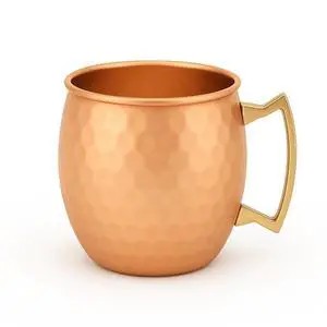 Modern Home Handmade 16oz Solid Copper Mule Mug  Barrel Shaped Mug with Brass Handle & Hammered Texture (Single)
