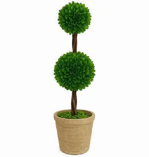 Modern Home 27" Real Preserved Boxwood Topiary Plant  Double Ball Faux Greenery in Rustic Pot  Indoor Outdoor Decorative Potted Plant for Home, Office, Porch, Patio, or Event Décor