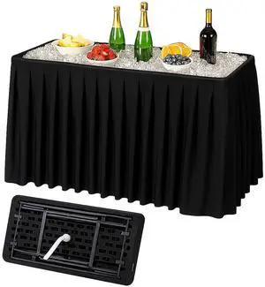 Modern Home 4' Portable Folding Party Ice Bin Table with Skirt (Black)