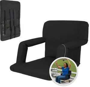 GoTeam Portable Reclining Anywhere Chair - Portable Folding Cushioned Stadium Seat w/Arms (Black)