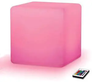 Modern Home LED Glowing Cube Box Stool w/Infrared Remote Control (14")