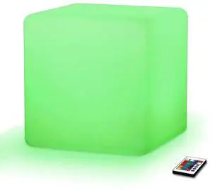 Modern Home LED Glowing Cube Box Stool w/Infrared Remote Control (16")
