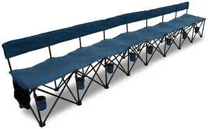 GoTEAM! Pro 8 Seat Portable Folding Team Bench w/Cupholders and Carry Case (Navy Blue)