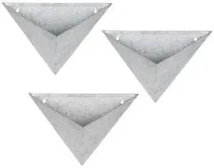 Modern Home Triangle Living Wall Mounted Galvanized Steel/Zinc Succulent/Herb Planter (Aged Zinc, Set of 3)