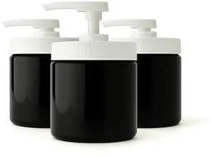 Royal Massage 16oz Massage Oil/Lotion/Cream Pump Jar with Locking Twist Top (Black/White, 3)