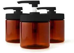 Royal Massage 16oz Massage Oil/Lotion/Cream Pump Jar with Locking Twist Top (Amber/Black, 3)