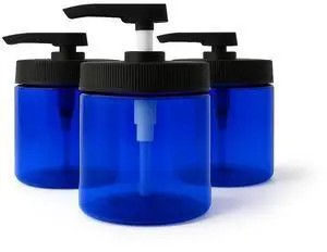 Royal Massage 16oz Massage Oil/Lotion/Cream Pump Jar with Locking Twist Top (Blue/Black, 3)