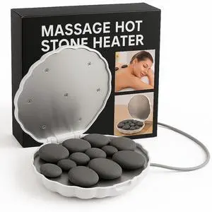 Royal Massage Deluxe Large Clamshell Hot Stone Heater  Stainless Steel Dual Heating Plate with 12 Stones