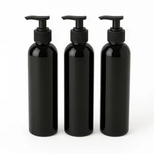 Royal Massage 8oz Bullet Round Massage Oil/Lotion/Liquid Bottle with Saddle Pump (Black, 3)