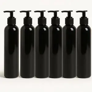 Royal Massage 8oz Bullet Round Massage Oil/Lotion/Liquid Bottle with Saddle Pump (Black, 6)