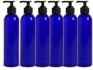 Royal Massage 8oz Bullet Round Massage Oil/Lotion/Liquid Bottle with Saddle Pump (Blue, 6)