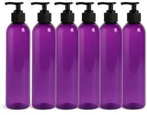 Royal Massage 8oz Bullet Round Massage Oil/Lotion/Liquid Bottle with Saddle Pump (Purple, 6)