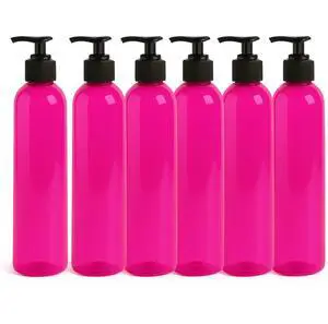 Royal Massage 8oz Bullet Round Massage Oil/Lotion/Liquid Bottle with Saddle Pump (Pink, 6)