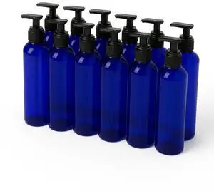 Royal Massage 8oz Bullet Round Massage Oil/Lotion/Liquid Bottle with Saddle Pump (Blue, 12)