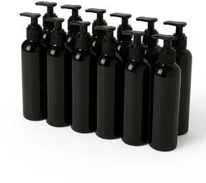 Royal Massage 8oz Bullet Round Massage Oil/Lotion/Liquid Bottle with Saddle Pump (Black, 12)