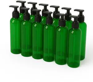 Royal Massage 8oz Bullet Round Massage Oil/Lotion/Liquid Bottle with Saddle Pump (Green, 12)