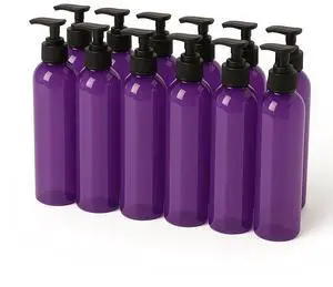 Royal Massage 8oz Bullet Round Massage Oil/Lotion/Liquid Bottle with Saddle Pump (Purple, 12)