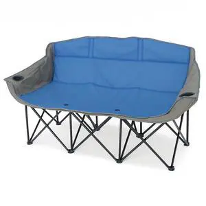GoTEAM! 3 Seat Portable Folding Bench/Couch - Blue/Gray