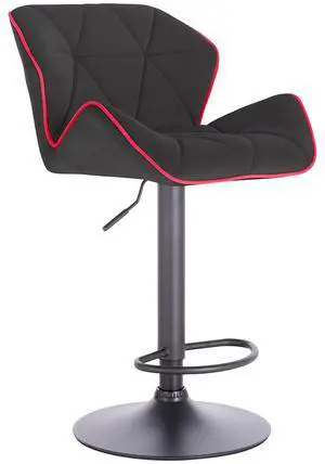 Modern Home Luxe Spyder Contemporary Adjustable Barstool/Bar Chair with 360° Rotation (Black Base, Black/Red Piping)