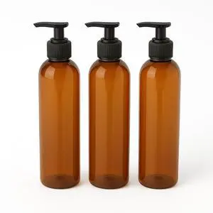 Royal Massage 8oz Bullet Round Massage Oil/Lotion/Liquid Bottle with Saddle Pump (Amber, 3)